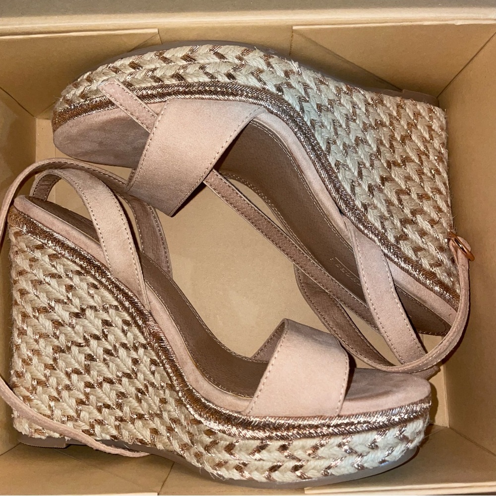 Brand new ASOS platform wedge sandals espadrilles beige tan nude size 7 8